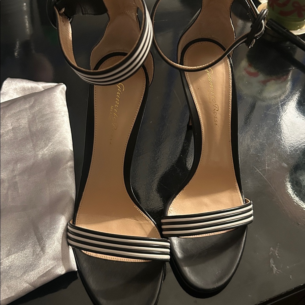 Gianvito Rossi Black and White Striped Heels